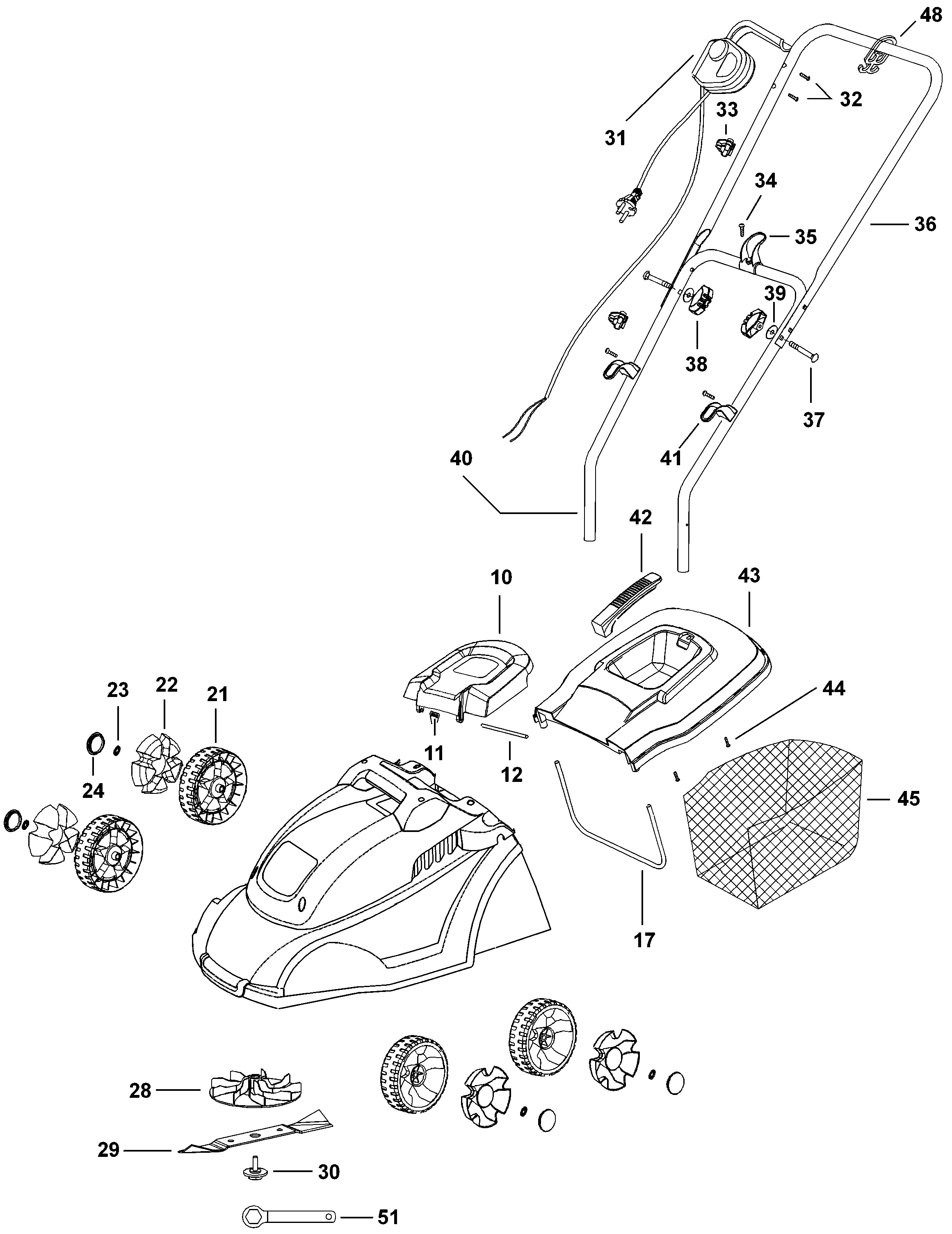Default Diagram and Parts List for GR3000-B3 Type 1 Black and Decker Lawn Mower